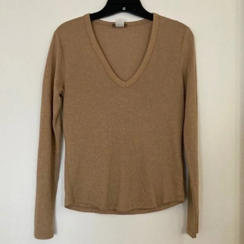 ✨ J.Crew Women’s Gold Metallic V-Neck Pullover Knit Top | Size S ✨